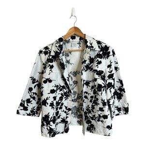 Dress Barn Woman Floral Textured White & Black Blazer Shirt Size 18W 100% Cotton